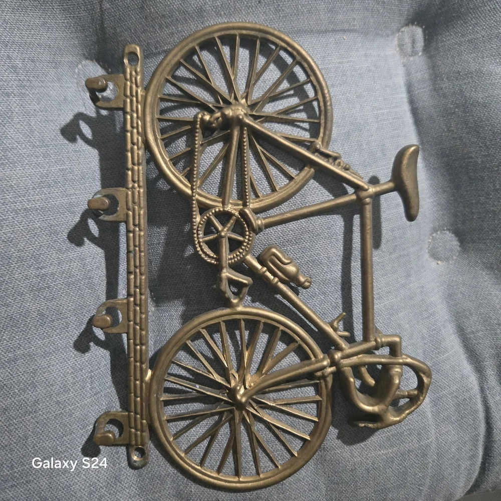 Vintage Brass Bicycle Wall Hook Rack in Gold Tone